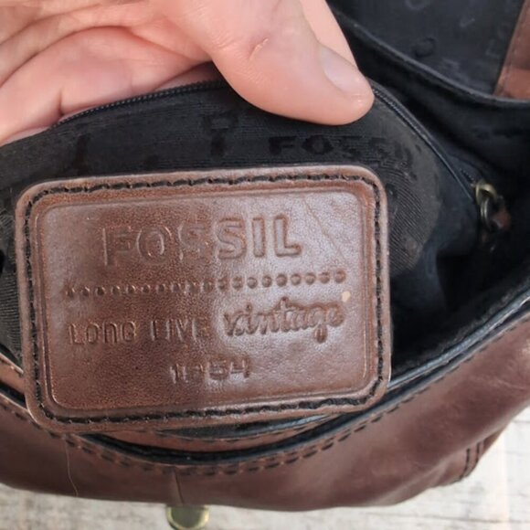 Authentic Fossil Leather Satchel Crossbody Saddle Bag Horseshoe Pattern VINTAGE - Picture 8 of 11